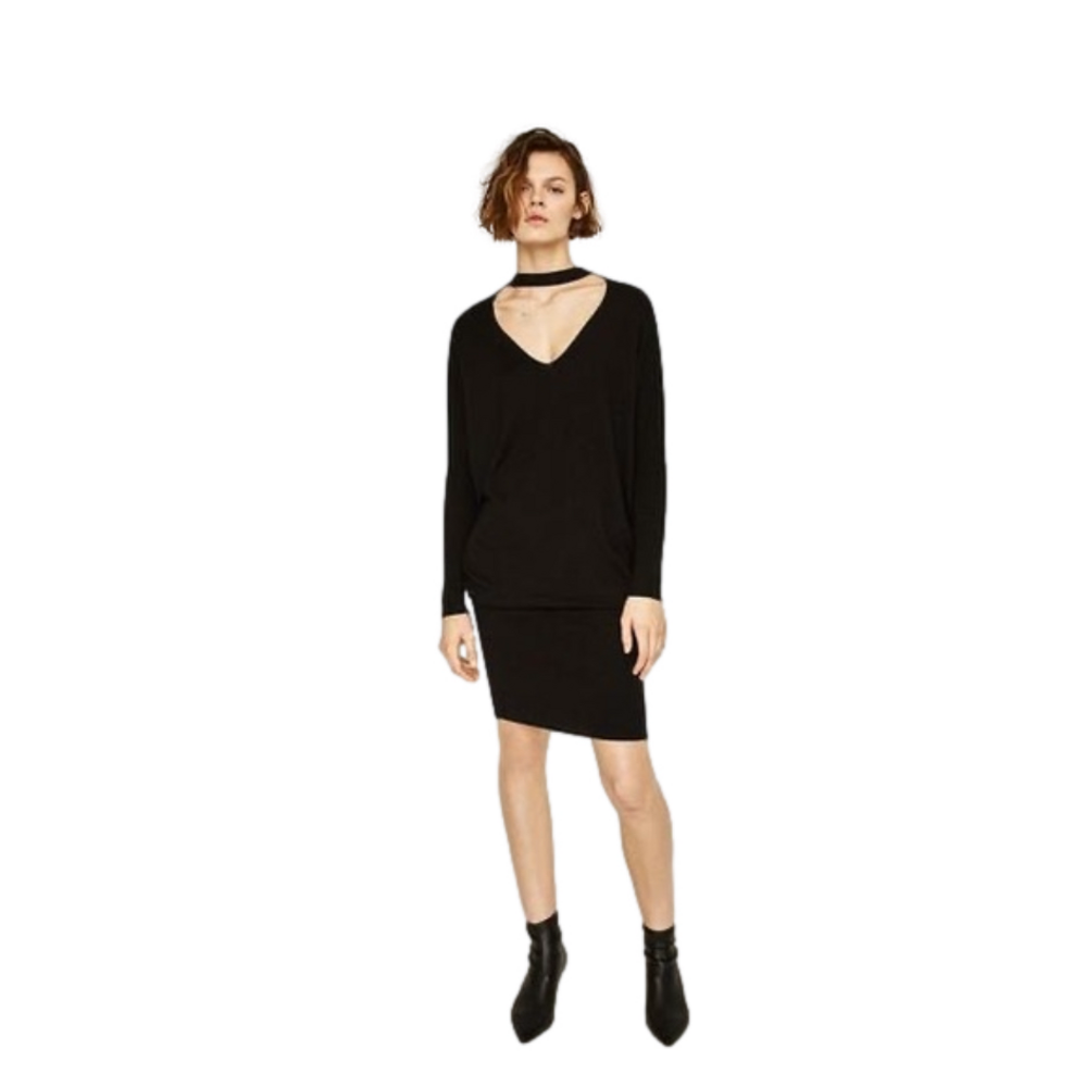 Zara V-neck black sweater dress